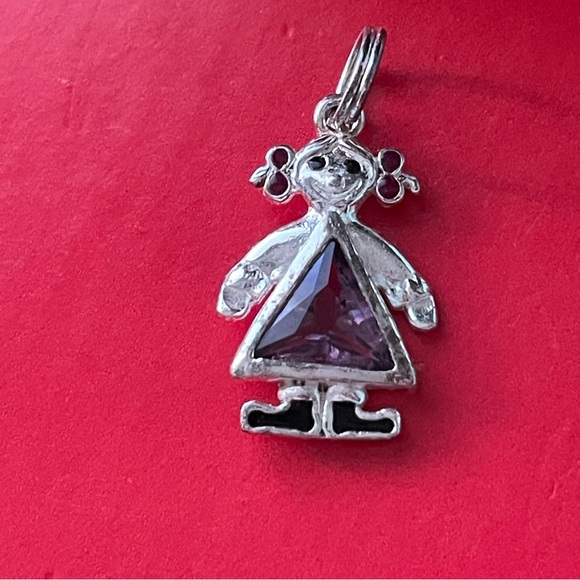 925 Silver Charm,Silver Girl Pendant with Purple Gem - Picture 4 of 6